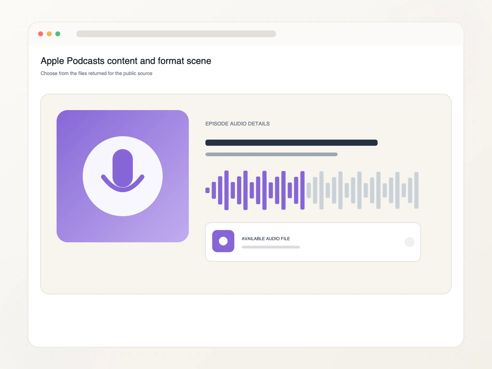 Reviewing an available Apple Podcast episode audio file before download