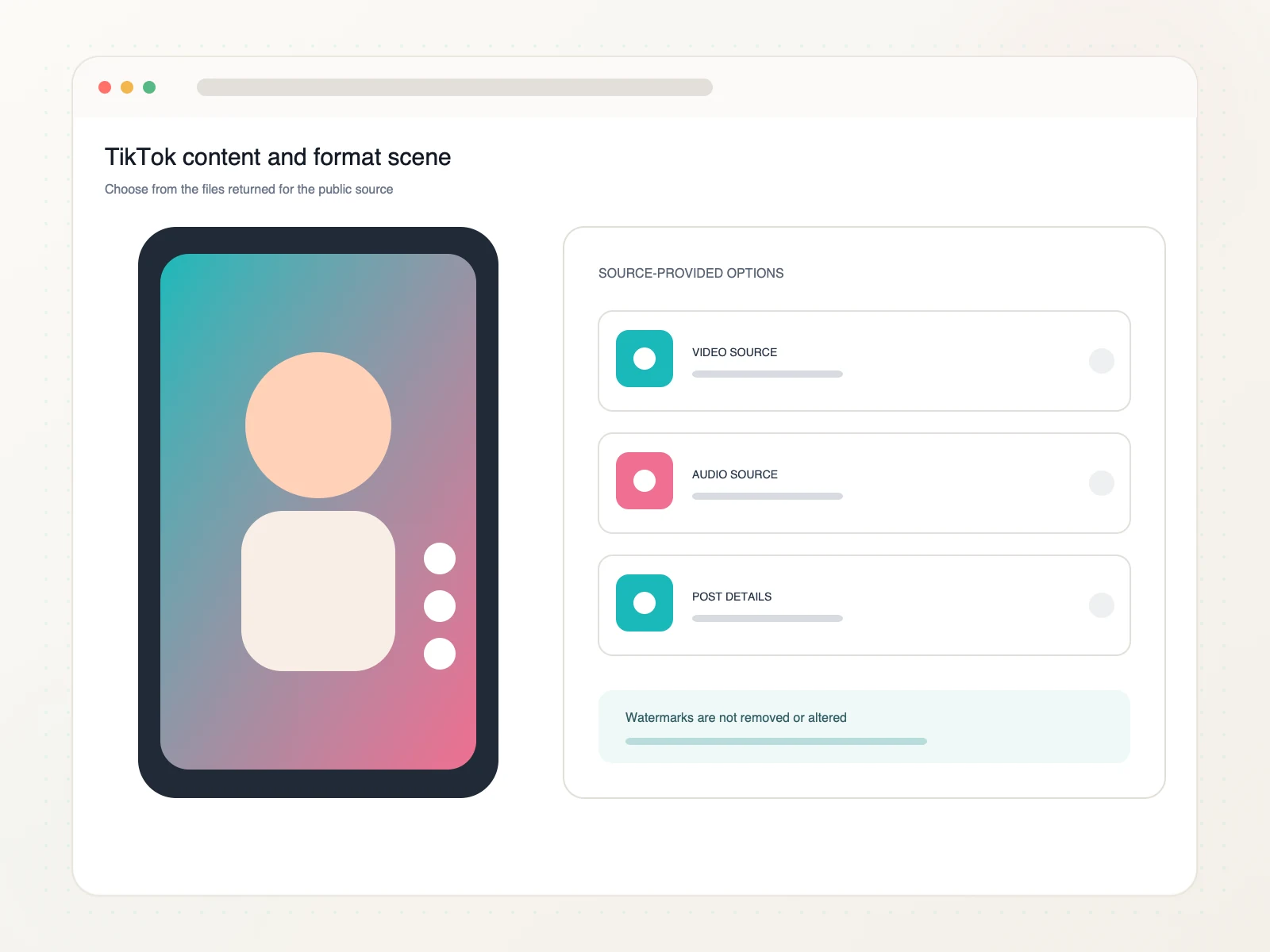Reviewing available TikTok video and audio source options