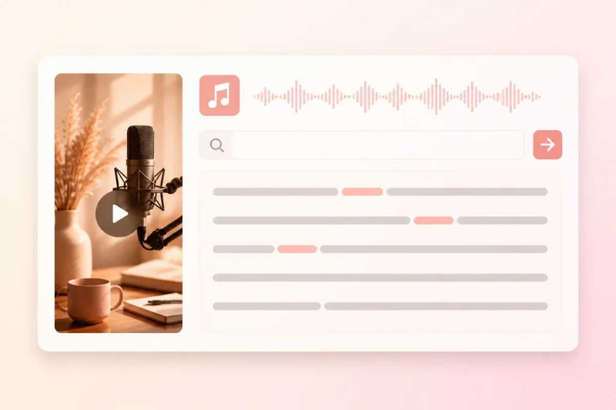 Search highlighting a phrase inside an MP3 transcript