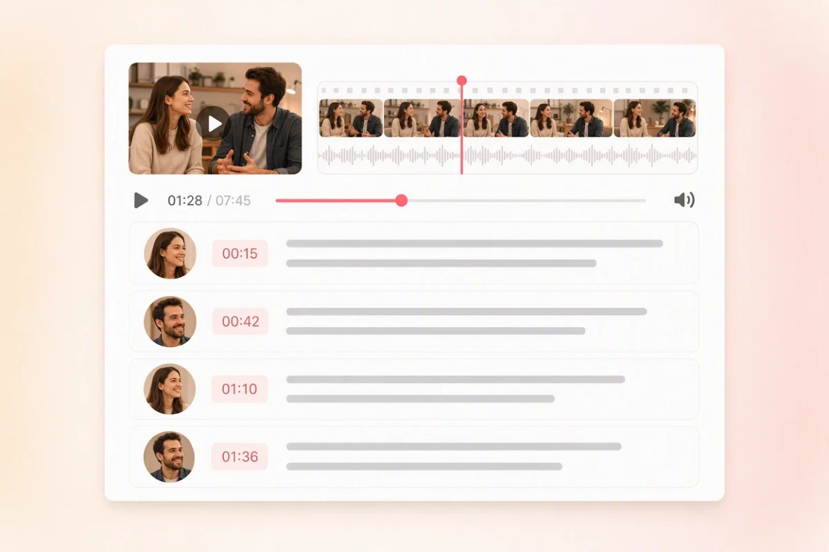 MP4 transcript with separate speaker labels and timestamps