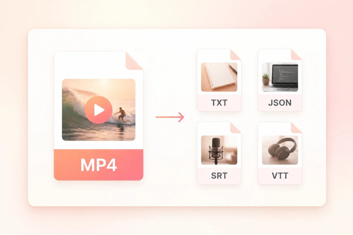MP4 transcript exported as TXT, JSON, SRT and VTT files
